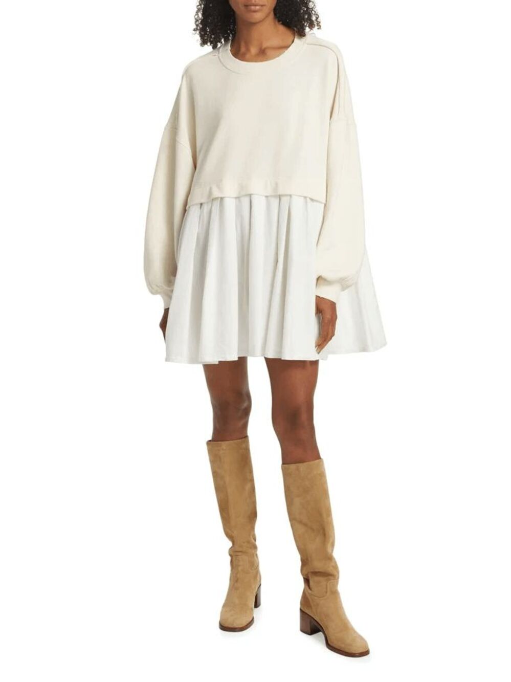 Free People Eleanor Cream White Sweatshirt Mini Tunic Dress Women's Size Small